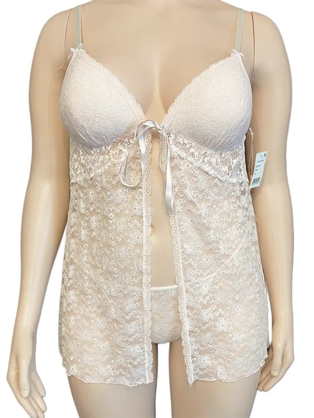 Linea Donatella Stretch Lace Babydoll Chemise Light Pink 2-Piece Set